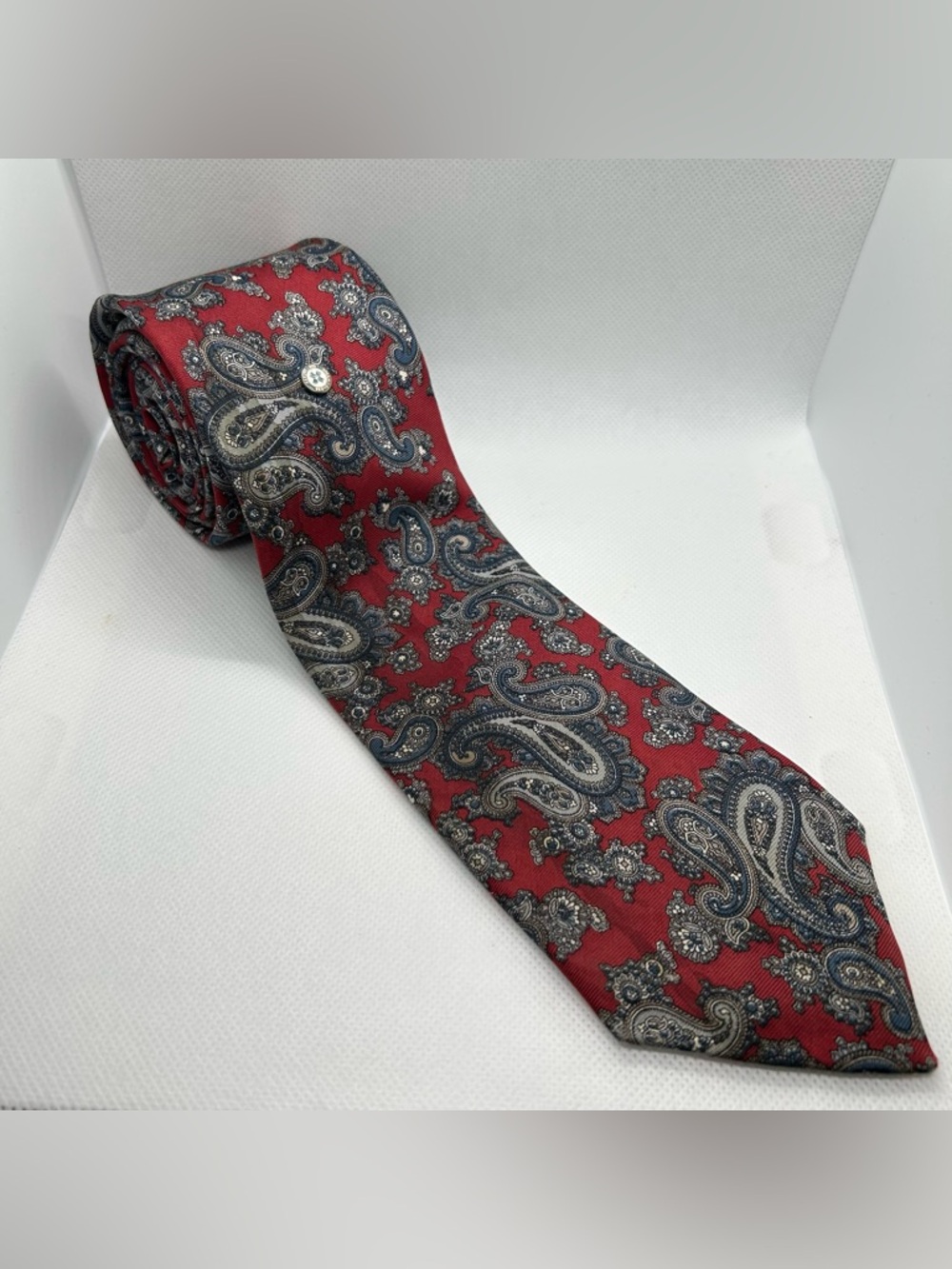 CHRISTIAN DIOR Monsieur Paisley Vintage Men Silk Tie Made in USA Green Cross Pin